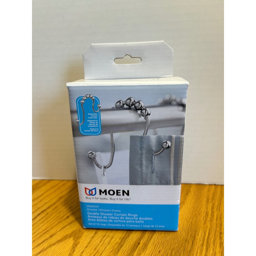 Moen Double Shower Curtain Rings Chrome SR2201CH Set of 12 β Corrosion Resistant